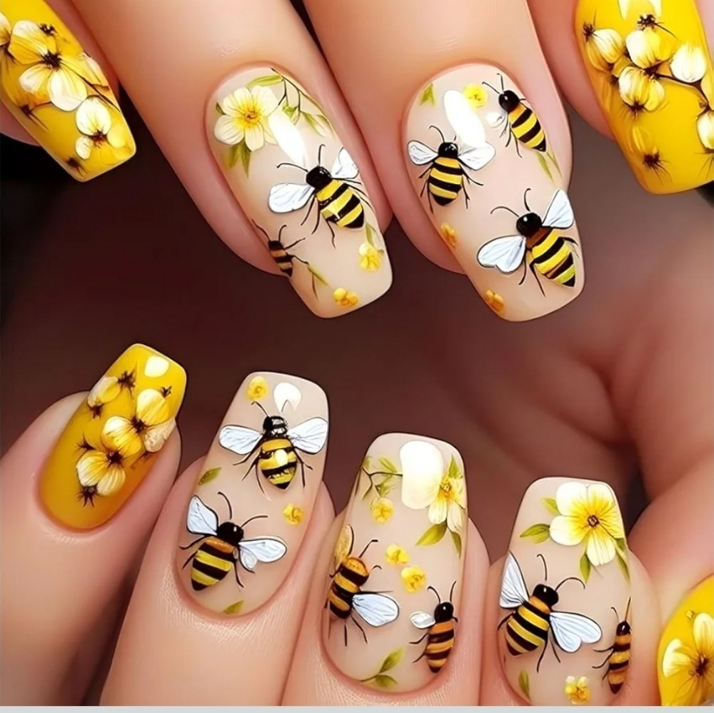HONEYSUCKLE BEE  💅24 NAILS Glue ON  or Tabs PRESS ON FULL KIT❗️